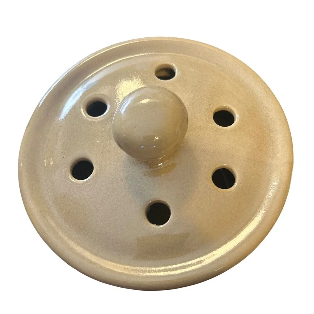 Vintage Mustard Yellow Ceramic Garlic Keeper Vented Lid Stoneware Storage Crock